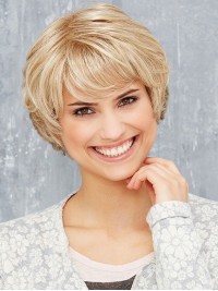 Parrucche Sintetiche Senza Cappuccio Per Capelli Corti E Lisci Biondi