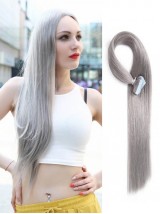 20 Pezzi 50 G Di Nastro Dritto Nelle Estensioni Dei Capelli Grigi 100% Capelli Vergini