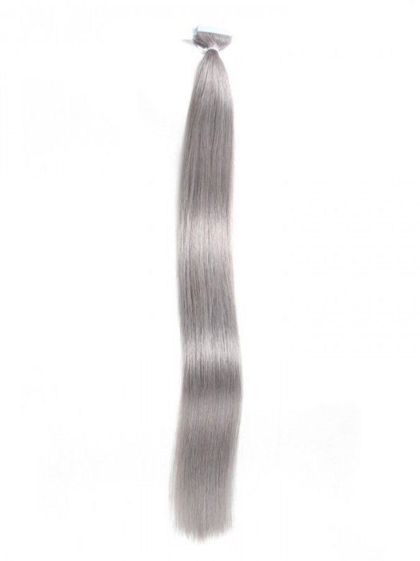 20 Pezzi 50 G Di Nastro Dritto Nelle Estensioni Dei Capelli Grigi 100% Capelli Vergini