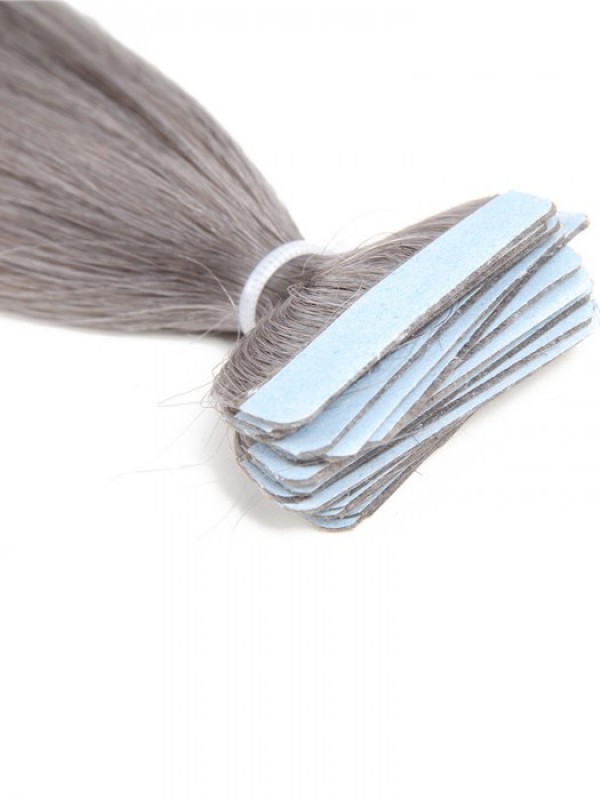 20 Pezzi 50 G Di Nastro Dritto Nelle Estensioni Dei Capelli Grigi 100% Capelli Vergini