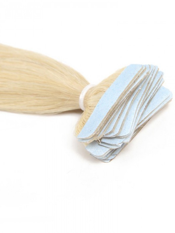 20 Pezzi 50 G Di Nastro Dritto Nelle Estensioni Dei Capelli Biondi Più Chiari 100% Capelli Vergini