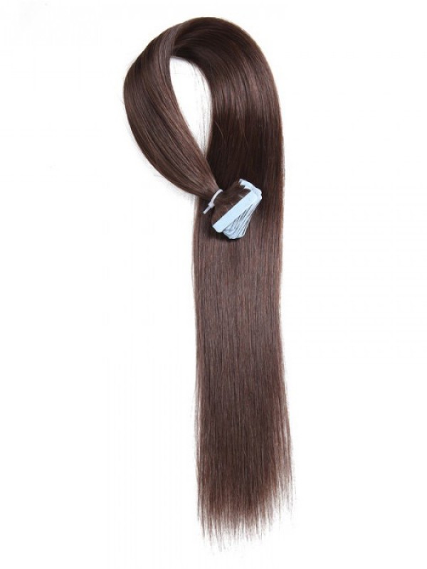 20 Pz 50 G Di Nastro Dritto Nelle Estensioni Dei Capelli Marrone Scuro 100% Capelli Vergini