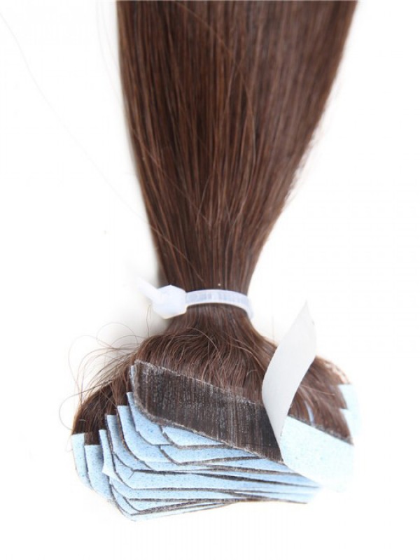 20 Pz 50 G Di Nastro Dritto Nelle Estensioni Dei Capelli Marrone Scuro 100% Capelli Vergini